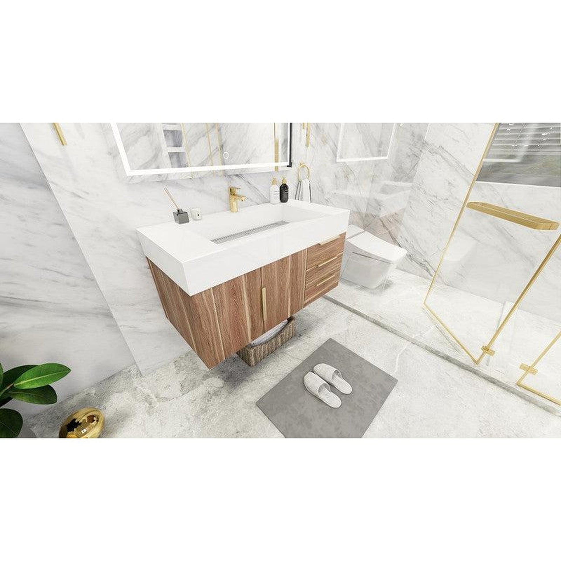 Moreno Bath Bethany 42" White Oak Wall-Mounted Vanity With Right Side Drawers and Single Reinforced White Acrylic Sink