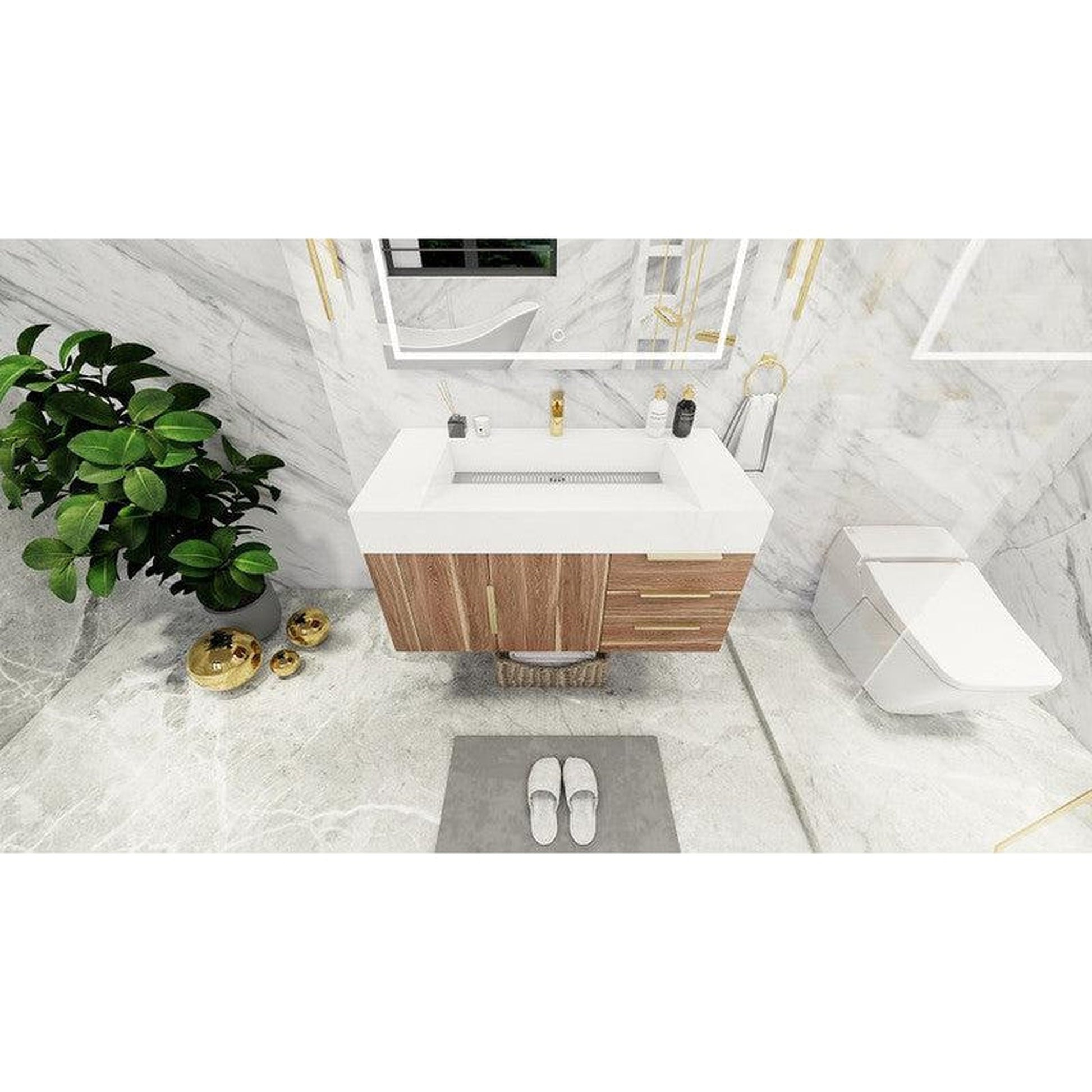 Moreno Bath Bethany 42" White Oak Wall-Mounted Vanity With Right Side Drawers and Single Reinforced White Acrylic Sink