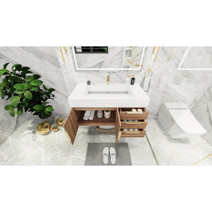 Moreno Bath Bethany 42" White Oak Wall-Mounted Vanity With Right Side Drawers and Single Reinforced White Acrylic Sink
