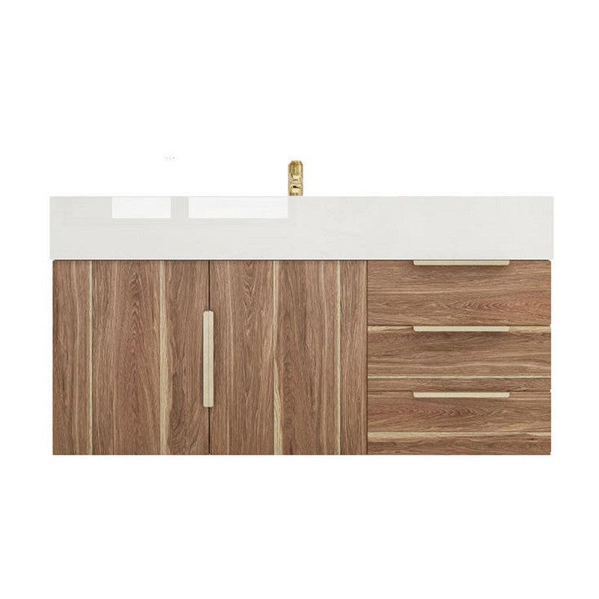 Moreno Bath Bethany 42" White Oak Wall-Mounted Vanity With Right Side Drawers and Single Reinforced White Acrylic Sink