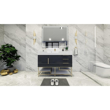 Moreno Bath Bethany 48" High Gloss Gray Freestanding Vanity With Single Reinforced White Acrylic Sink