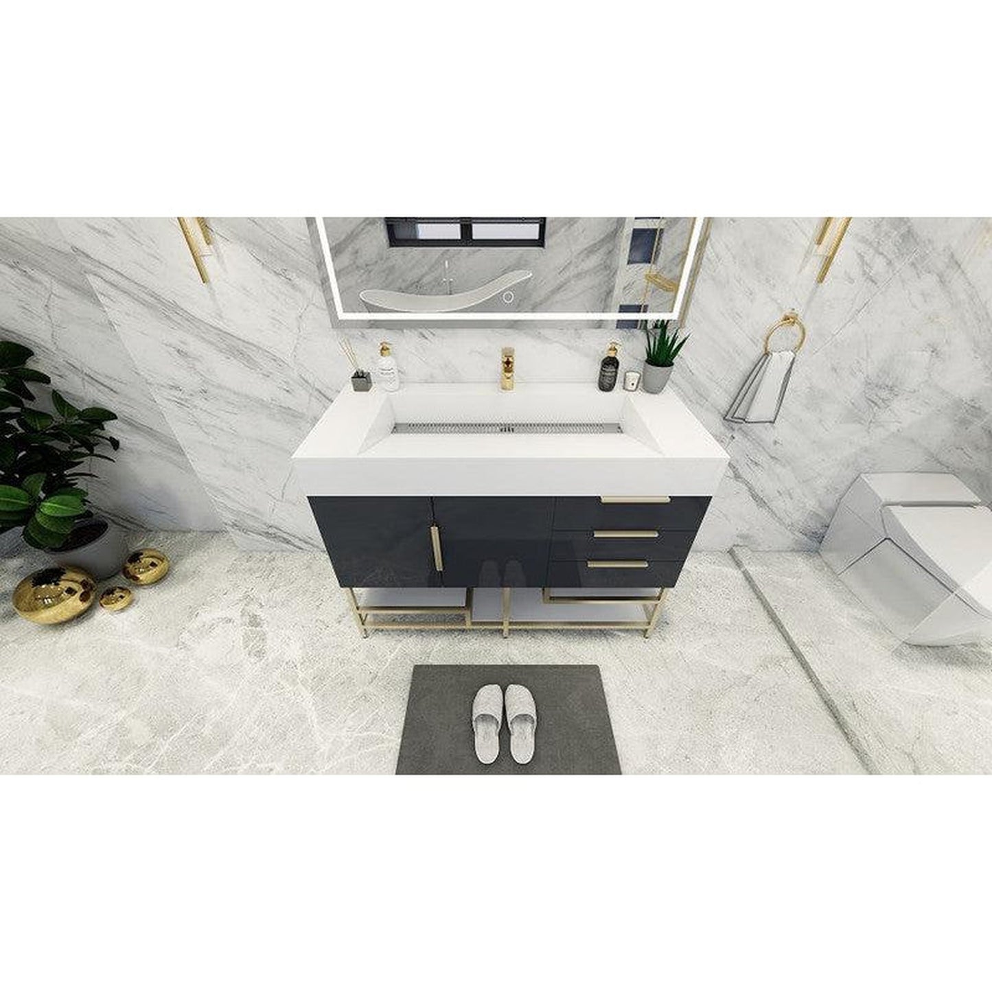 Moreno Bath Bethany 48" High Gloss Gray Freestanding Vanity With Single Reinforced White Acrylic Sink