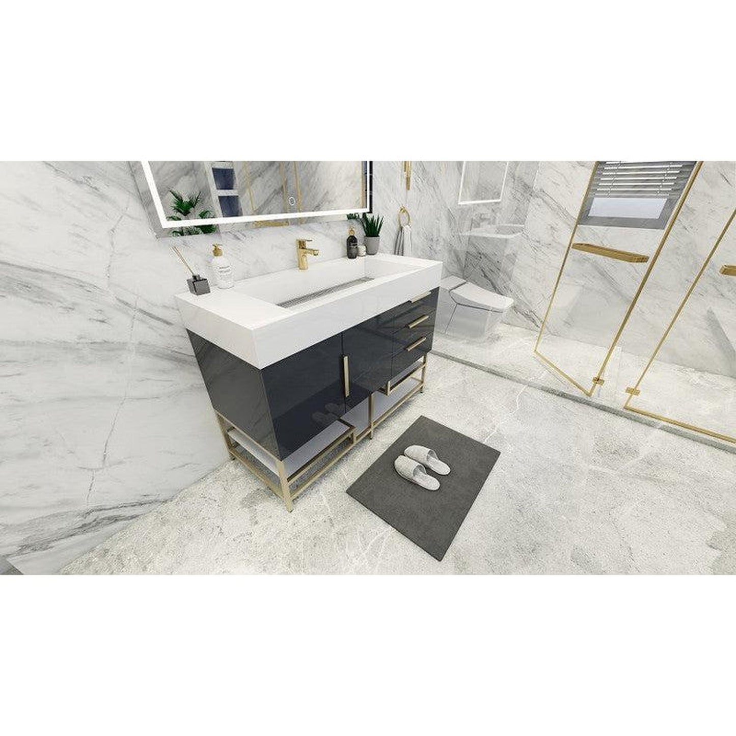 Moreno Bath Bethany 48" High Gloss Gray Freestanding Vanity With Single Reinforced White Acrylic Sink