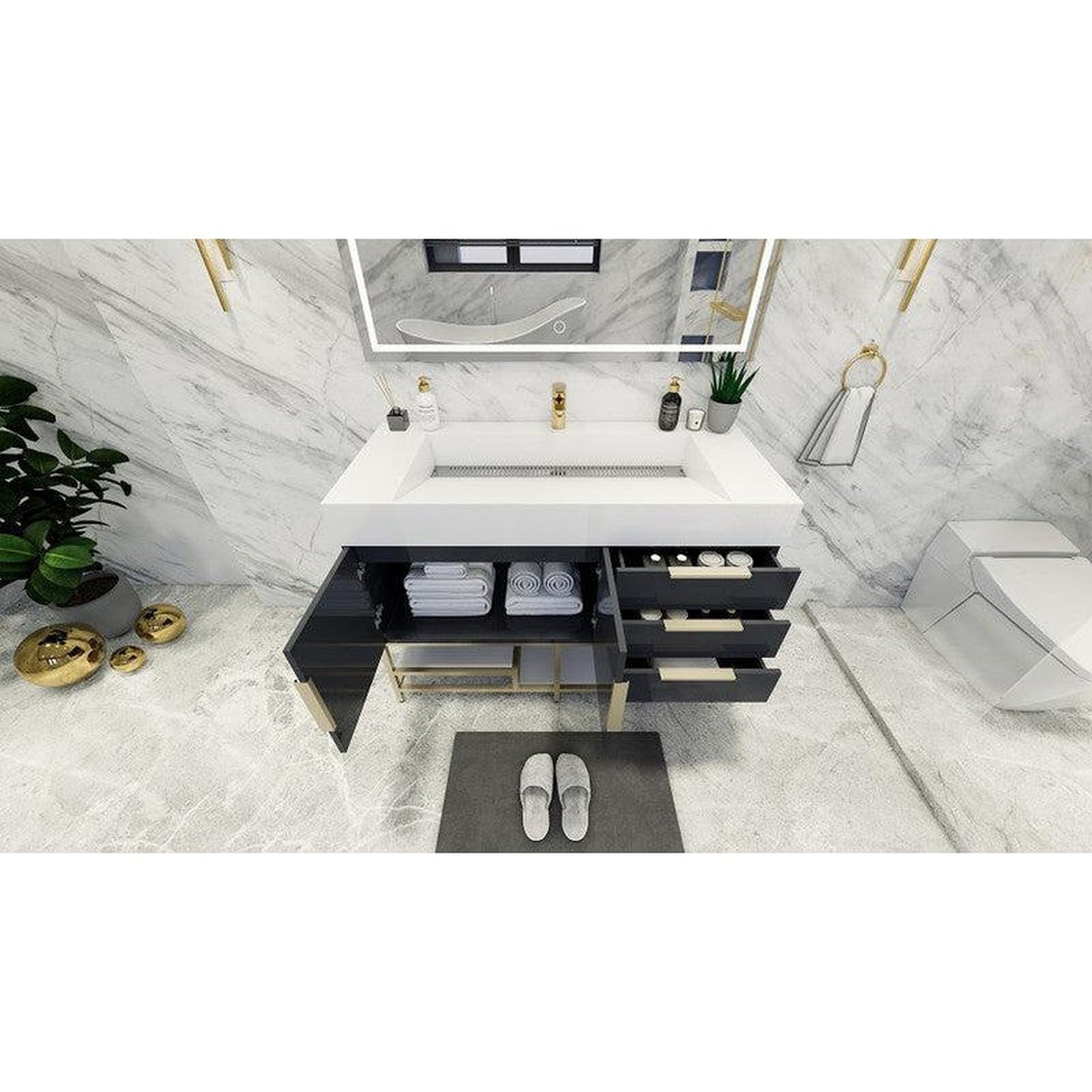 Moreno Bath Bethany 48" High Gloss Gray Freestanding Vanity With Single Reinforced White Acrylic Sink