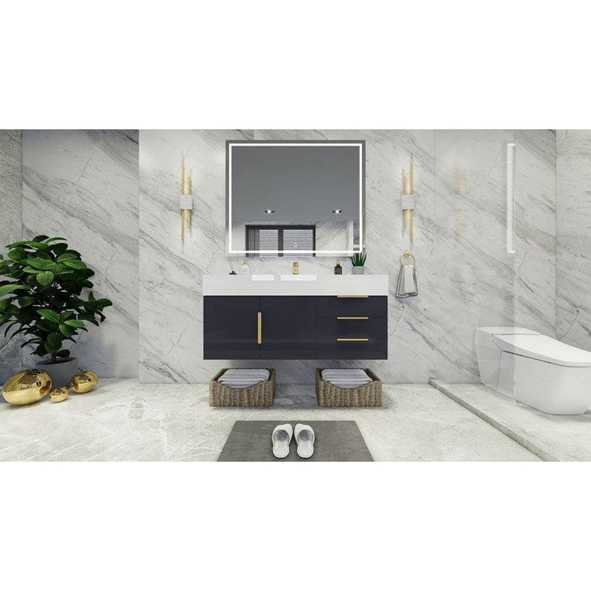 Moreno Bath Bethany 48" High Gloss Gray Wall-Mounted Vanity With Single Reinforced White Acrylic Sink