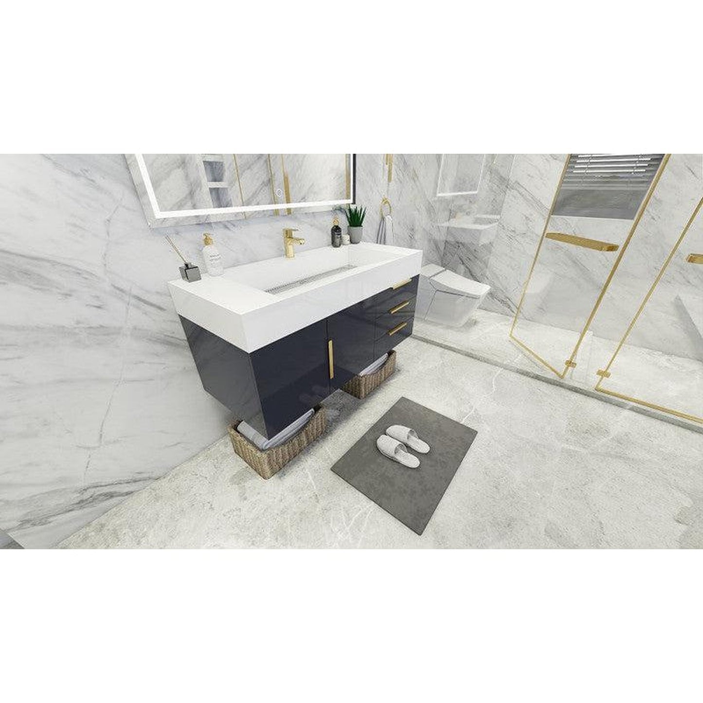 Moreno Bath Bethany 48" High Gloss Gray Wall-Mounted Vanity With Single Reinforced White Acrylic Sink