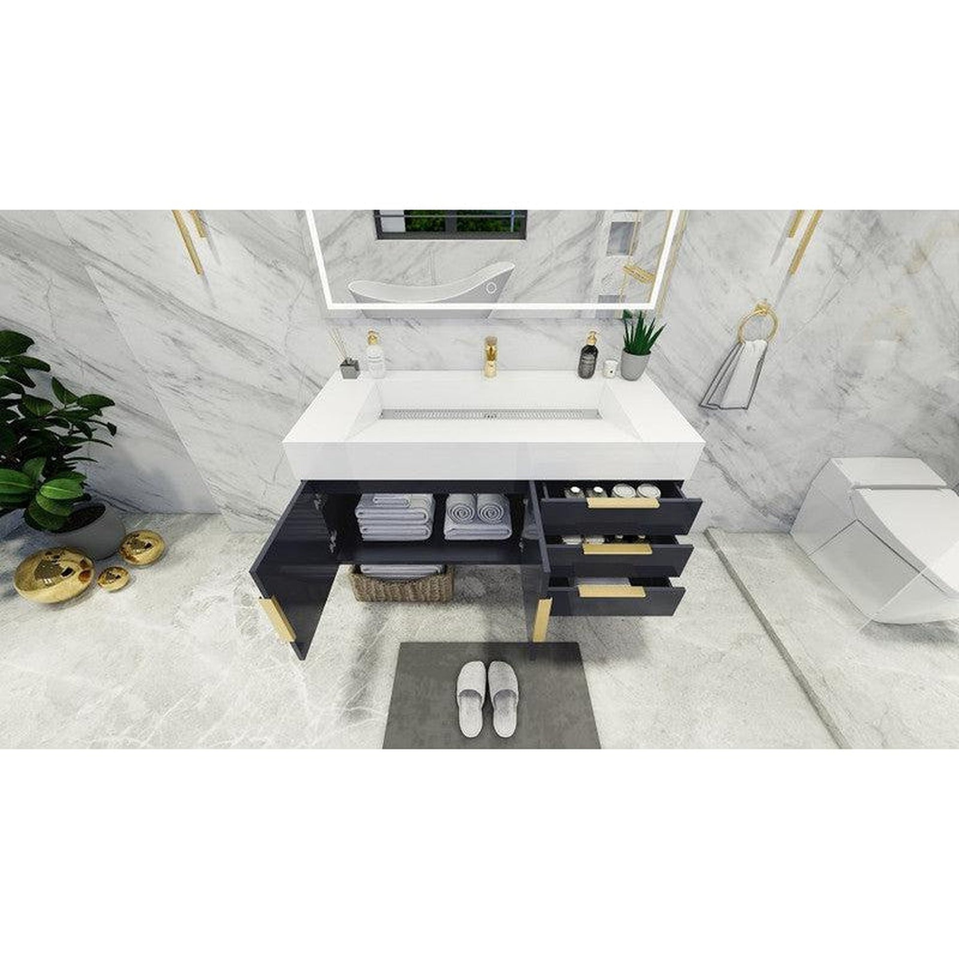 Moreno Bath Bethany 48" High Gloss Gray Wall-Mounted Vanity With Single Reinforced White Acrylic Sink