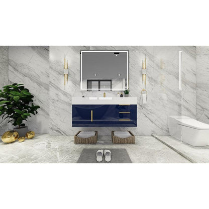 Moreno Bath Bethany 48" High Gloss Night Blue Wall-Mounted Vanity With Single Reinforced White Acrylic Sink
