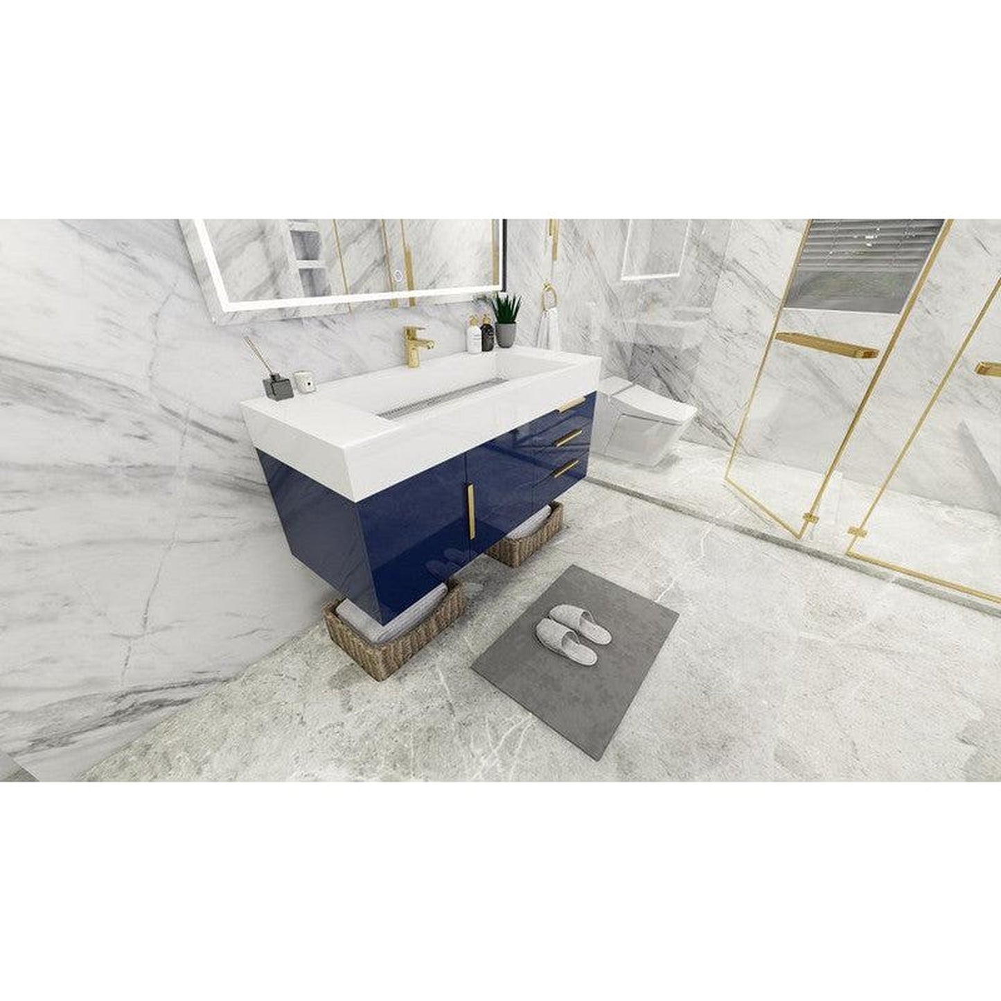 Moreno Bath Bethany 48" High Gloss Night Blue Wall-Mounted Vanity With Single Reinforced White Acrylic Sink