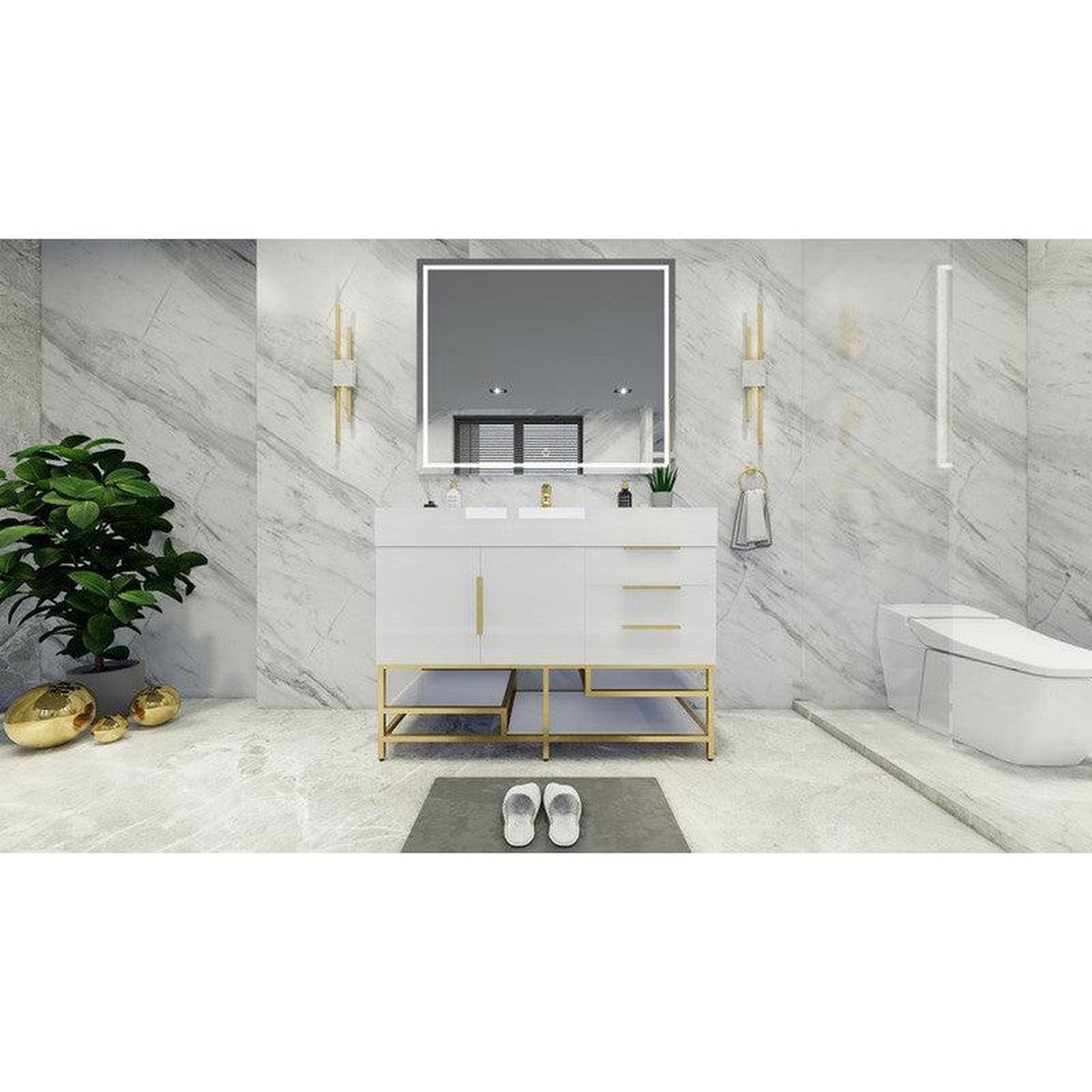 Moreno Bath Bethany 48" High Gloss White Freestanding Vanity With Single Reinforced White Acrylic Sink