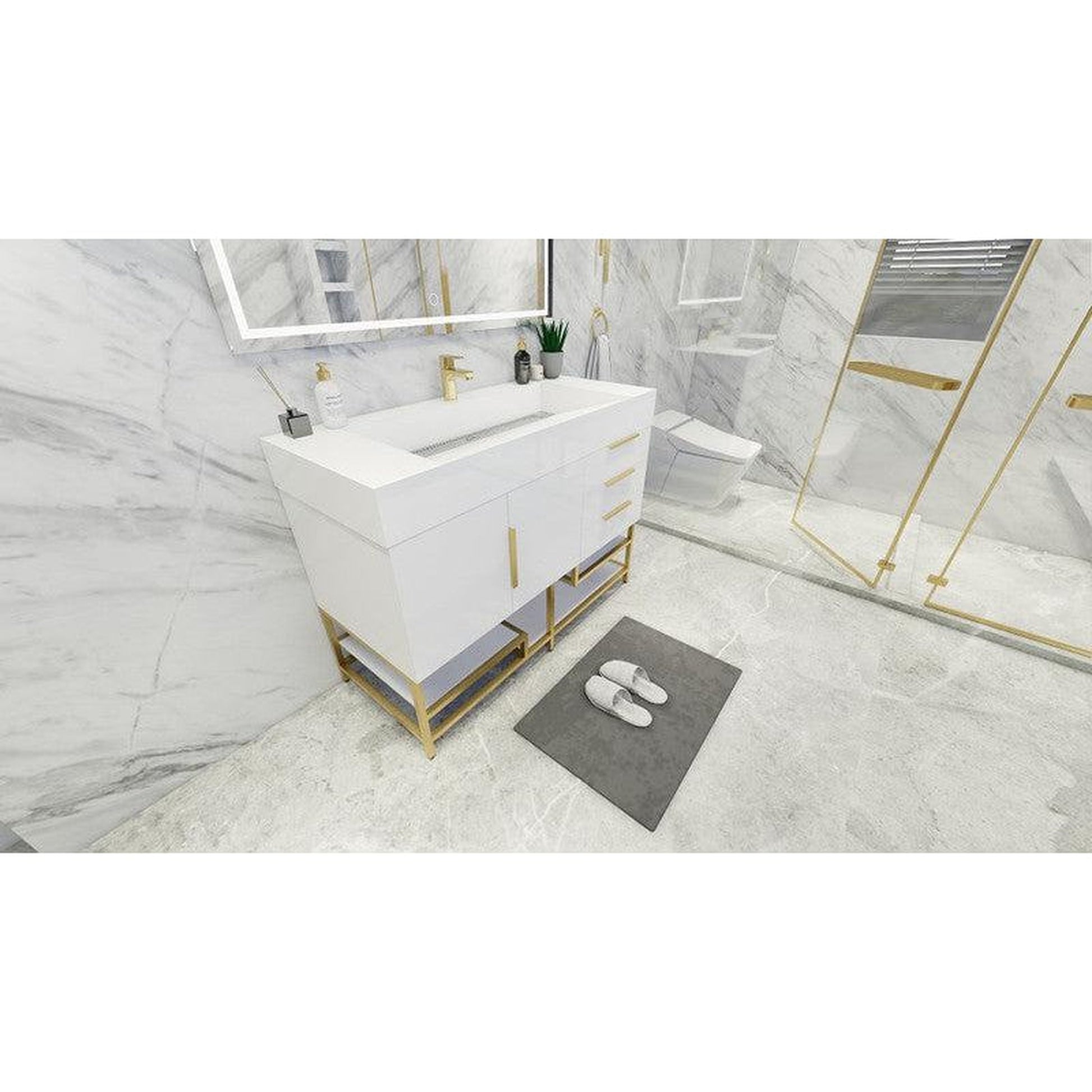 Moreno Bath Bethany 48" High Gloss White Freestanding Vanity With Single Reinforced White Acrylic Sink