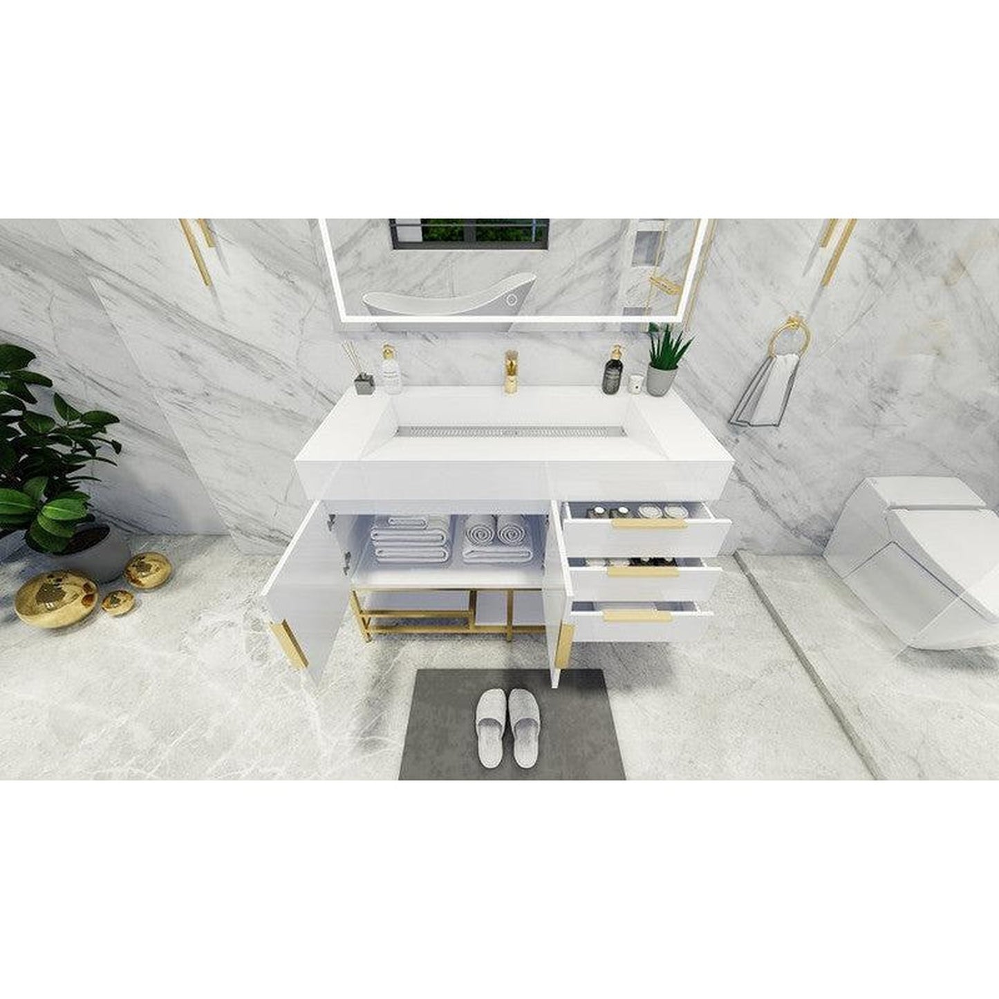 Moreno Bath Bethany 48" High Gloss White Freestanding Vanity With Single Reinforced White Acrylic Sink
