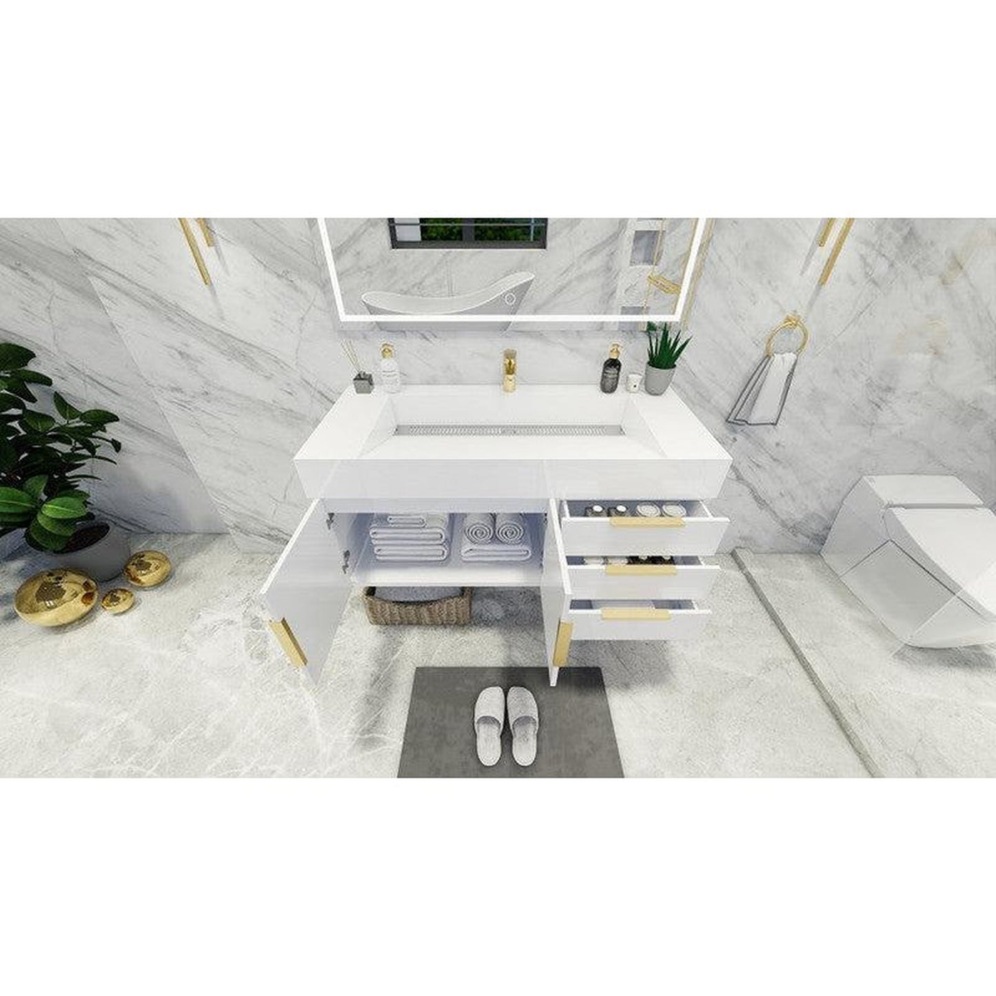 Moreno Bath Bethany 48" High Gloss White Wall-Mounted Vanity With Single Reinforced White Acrylic Sink