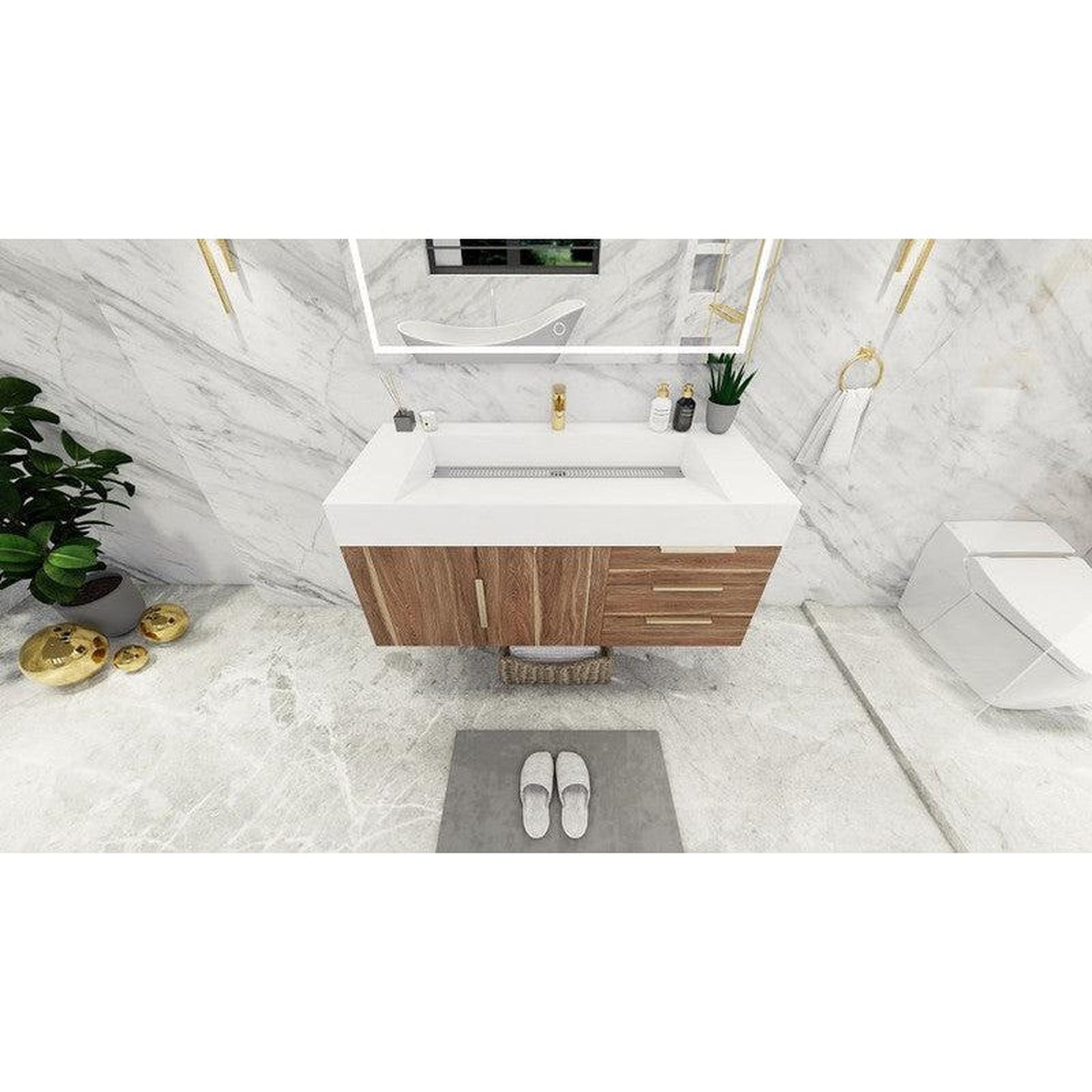 Moreno Bath Bethany 48" White Oak Wall-Mounted Vanity With Single Reinforced White Acrylic Sink