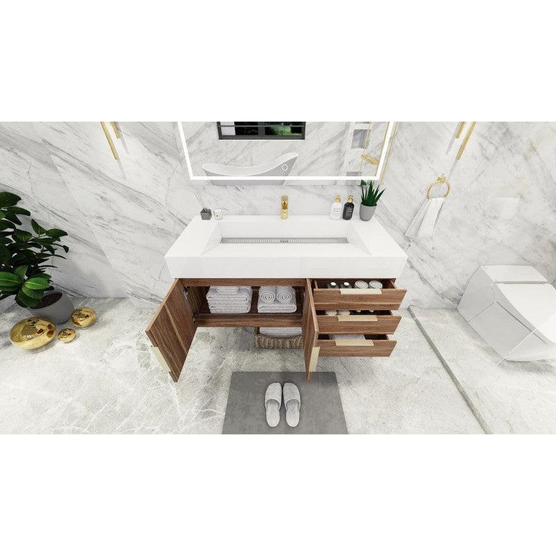 Moreno Bath Bethany 48" White Oak Wall-Mounted Vanity With Single Reinforced White Acrylic Sink