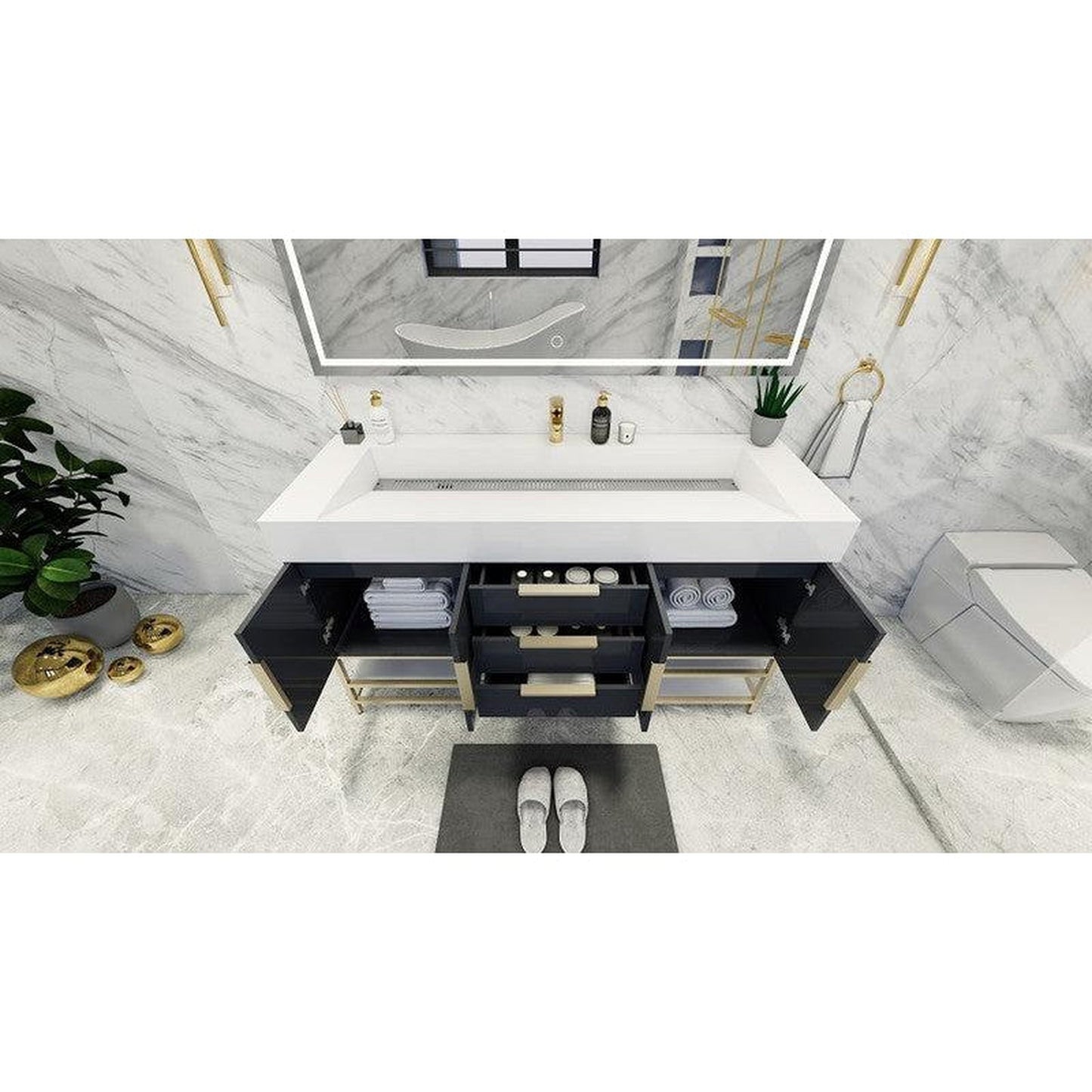 Moreno Bath Bethany 60" High Gloss Gray Freestanding Vanity With Single Reinforced White Acrylic Sink