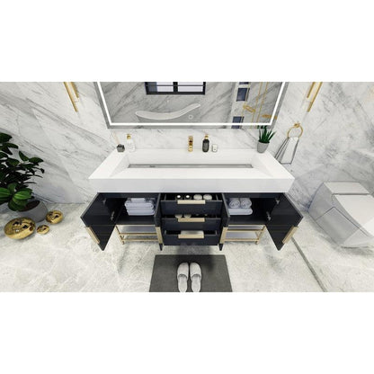 Moreno Bath Bethany 60" High Gloss Gray Freestanding Vanity With Single Reinforced White Acrylic Sink
