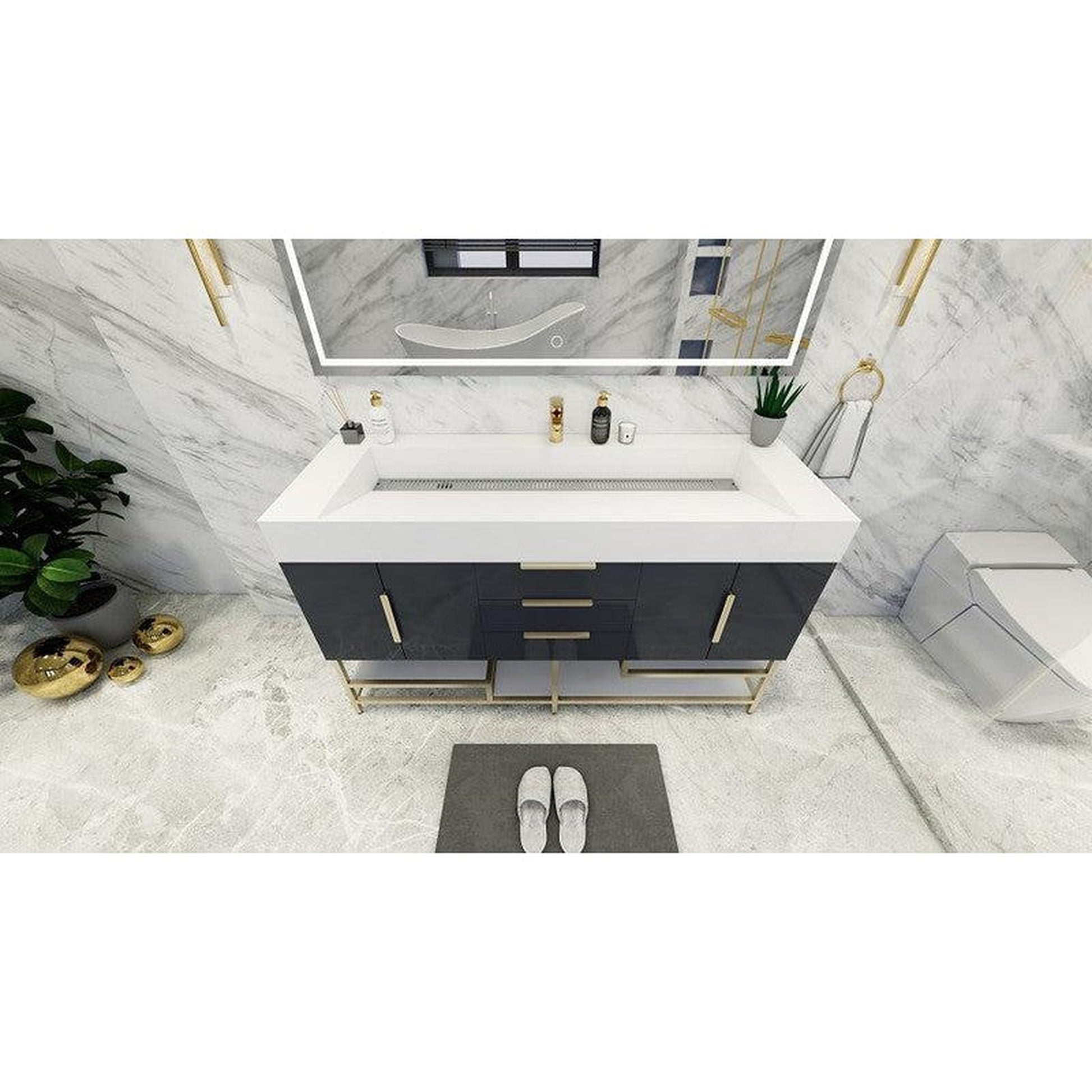 Moreno Bath Bethany 60" High Gloss Gray Freestanding Vanity With Single Reinforced White Acrylic Sink