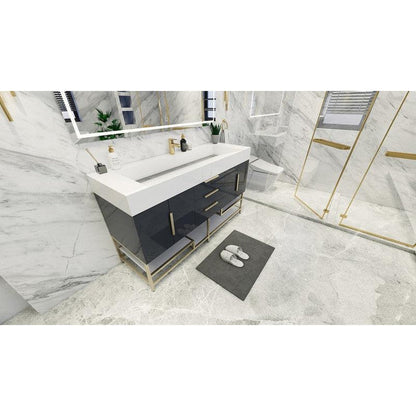 Moreno Bath Bethany 60" High Gloss Gray Freestanding Vanity With Single Reinforced White Acrylic Sink
