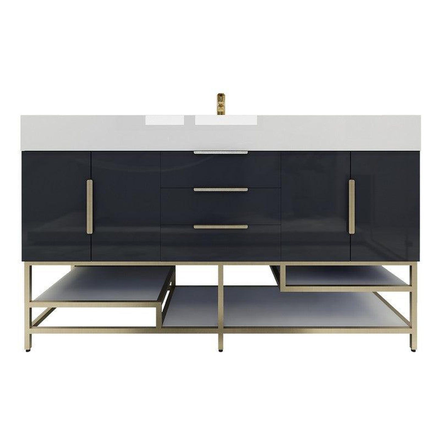 Moreno Bath Bethany 60" High Gloss Gray Freestanding Vanity With Single Reinforced White Acrylic Sink