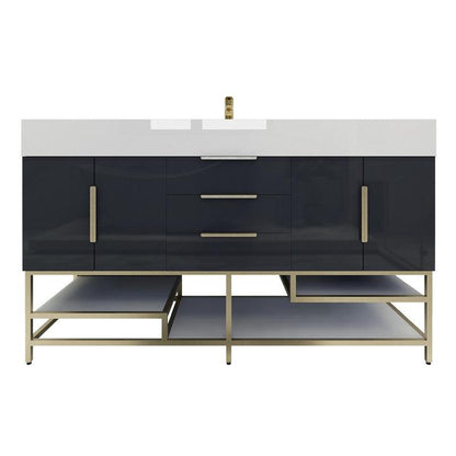 Moreno Bath Bethany 60" High Gloss Gray Freestanding Vanity With Single Reinforced White Acrylic Sink