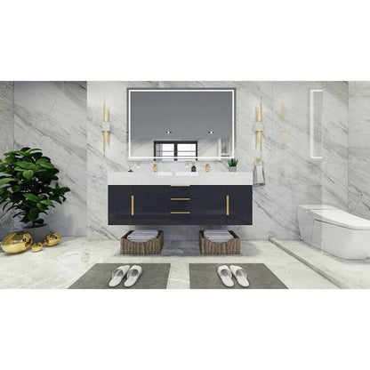 Moreno Bath Bethany 60" High Gloss Gray Wall-Mounted Vanity With Double Reinforced White Acrylic Sinks