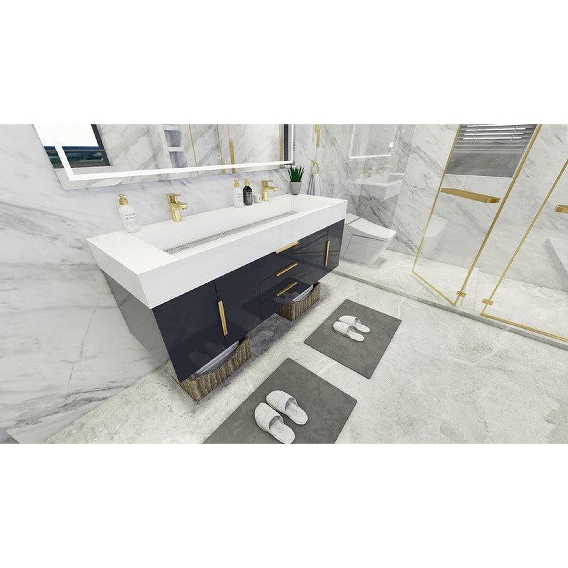 Moreno Bath Bethany 60" High Gloss Gray Wall-Mounted Vanity With Double Reinforced White Acrylic Sinks