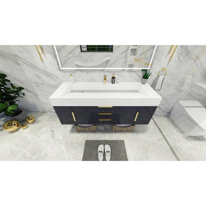 Moreno Bath Bethany 60" High Gloss Gray Wall-Mounted Vanity With Single Reinforced White Acrylic Sink