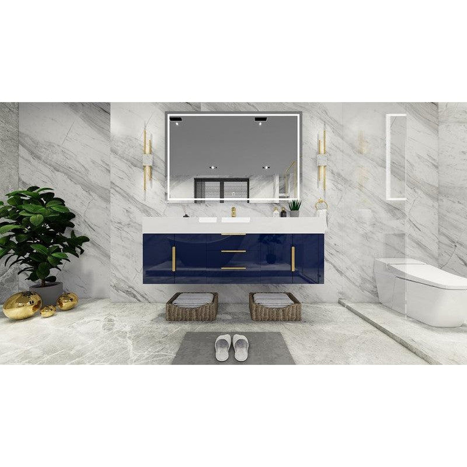 Moreno Bath Bethany 60" High Gloss Night Blue Wall-Mounted Vanity With Single Reinforced White Acrylic Sink
