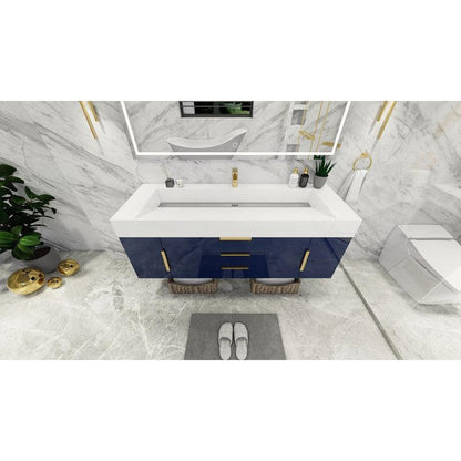 Moreno Bath Bethany 60" High Gloss Night Blue Wall-Mounted Vanity With Single Reinforced White Acrylic Sink