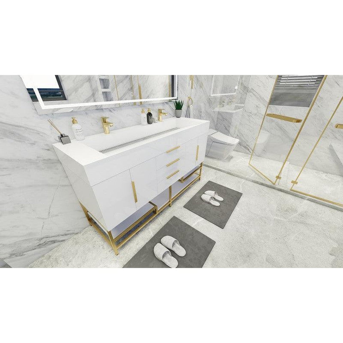 Moreno Bath Bethany 60" High Gloss White Freestanding Vanity With Double Reinforced White Acrylic Sinks