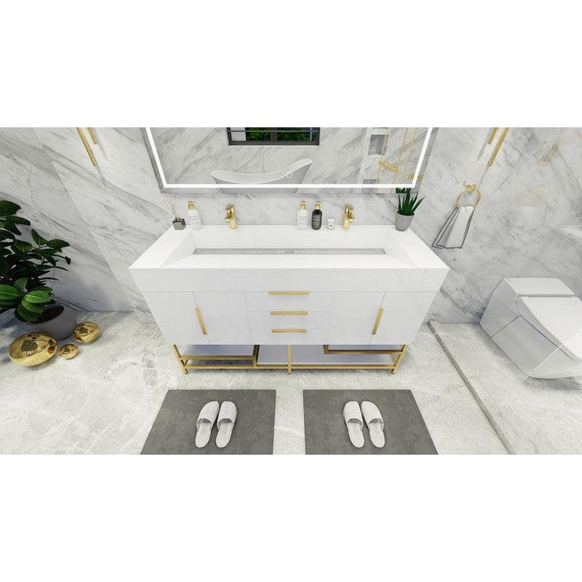 Moreno Bath Bethany 60" High Gloss White Freestanding Vanity With Double Reinforced White Acrylic Sinks
