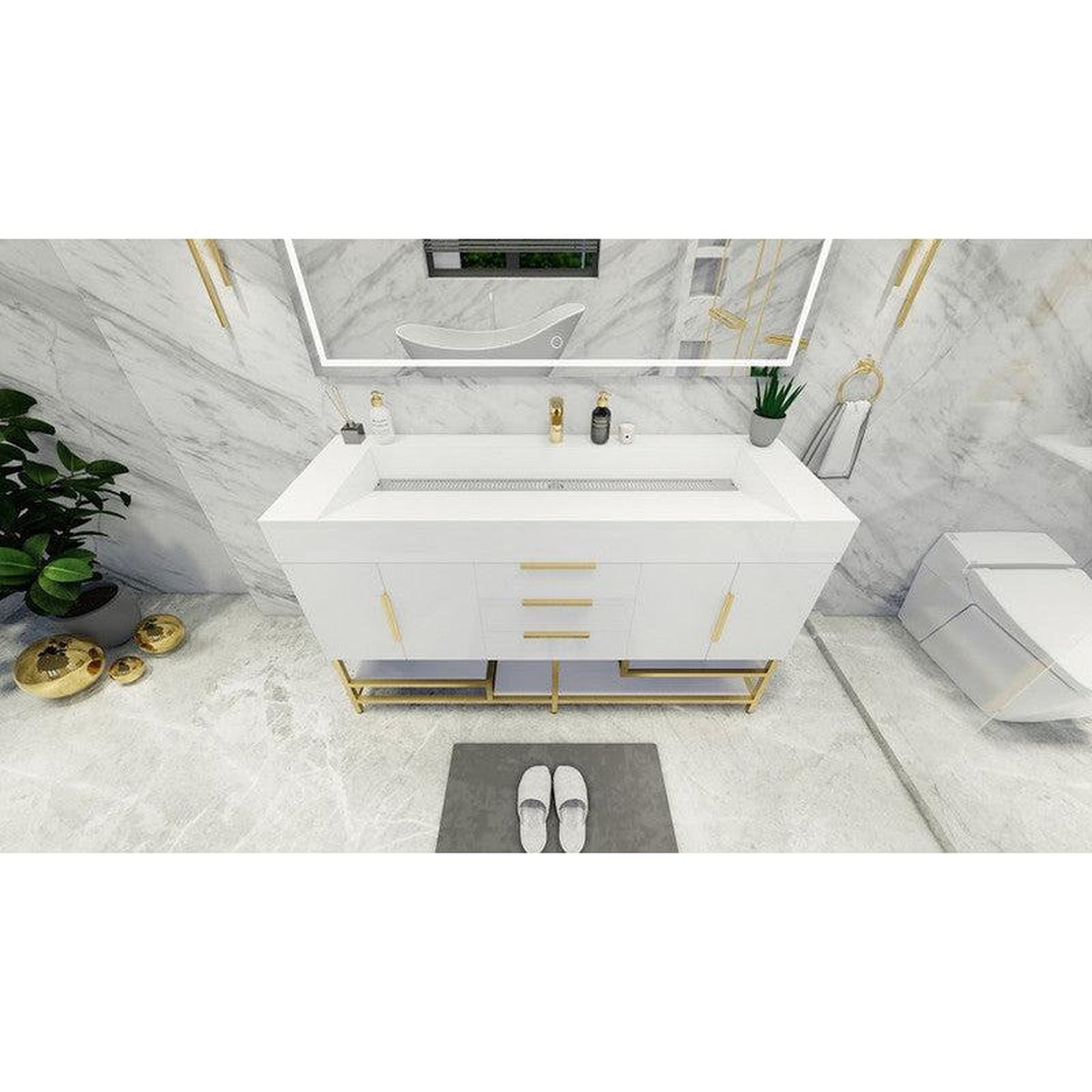 Moreno Bath Bethany 60" High Gloss White Freestanding Vanity With Single Reinforced White Acrylic Sink