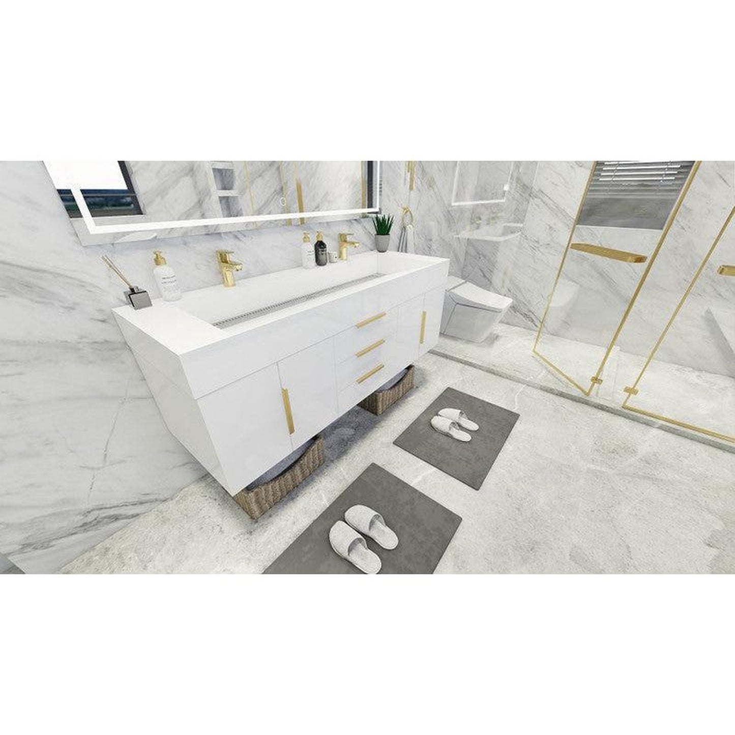 Moreno Bath Bethany 60" High Gloss White Wall-Mounted Vanity With Double Reinforced White Acrylic Sinks