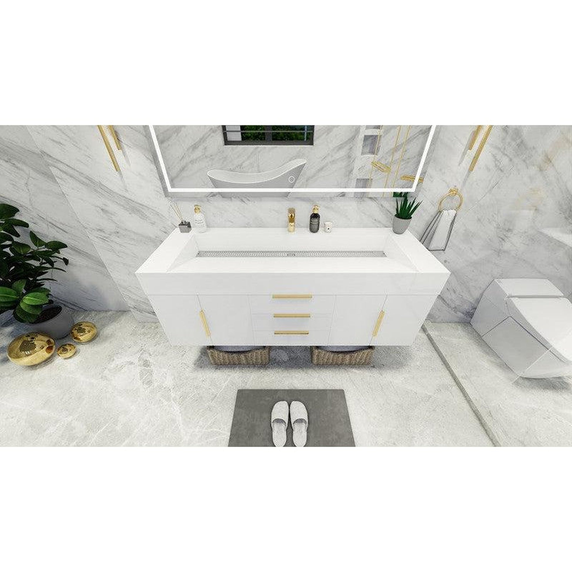 Moreno Bath Bethany 60" High Gloss White Wall-Mounted Vanity With Single Reinforced White Acrylic Sink