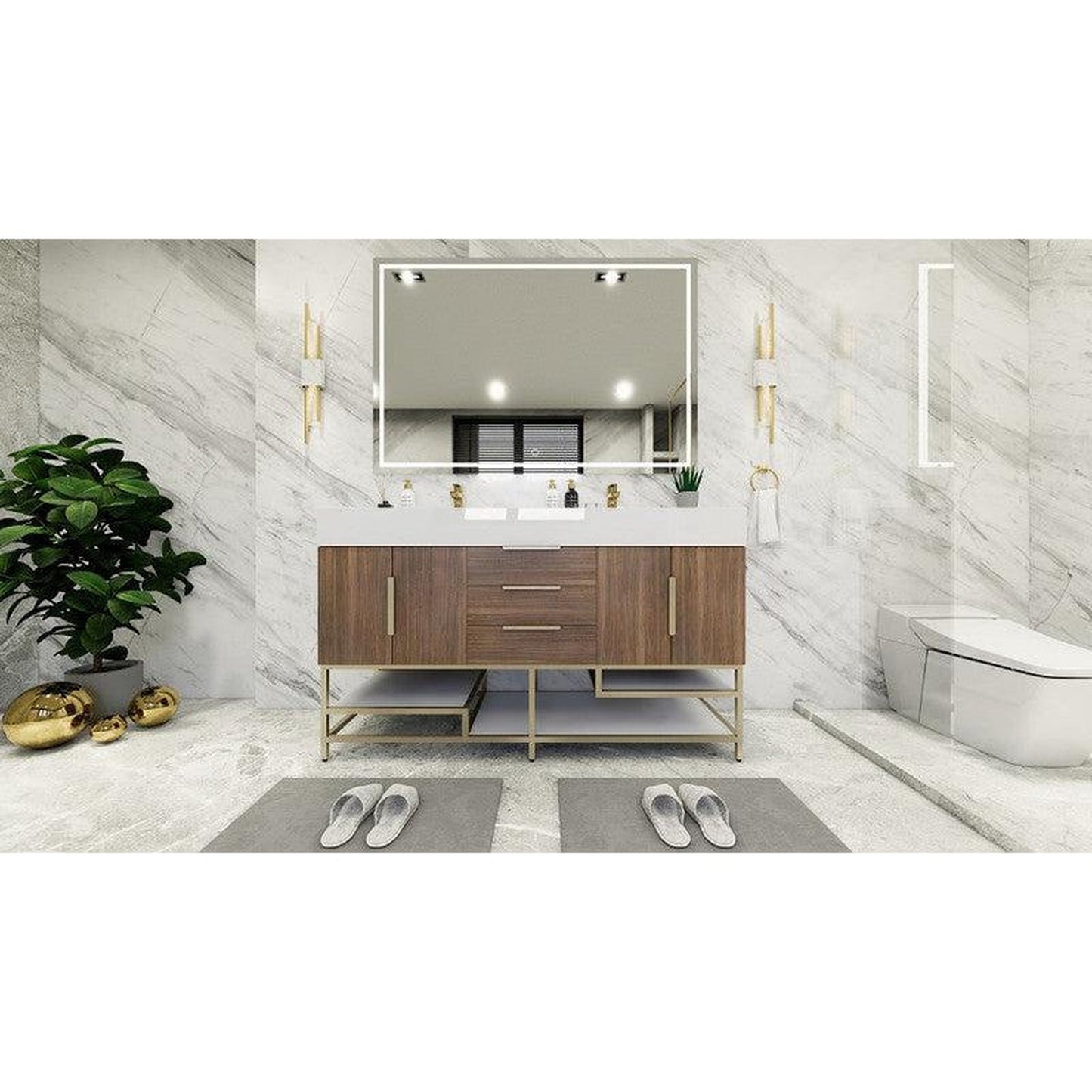 Moreno Bath Bethany 60" Rosewood Freestanding Vanity With Double Reinforced White Acrylic Sinks