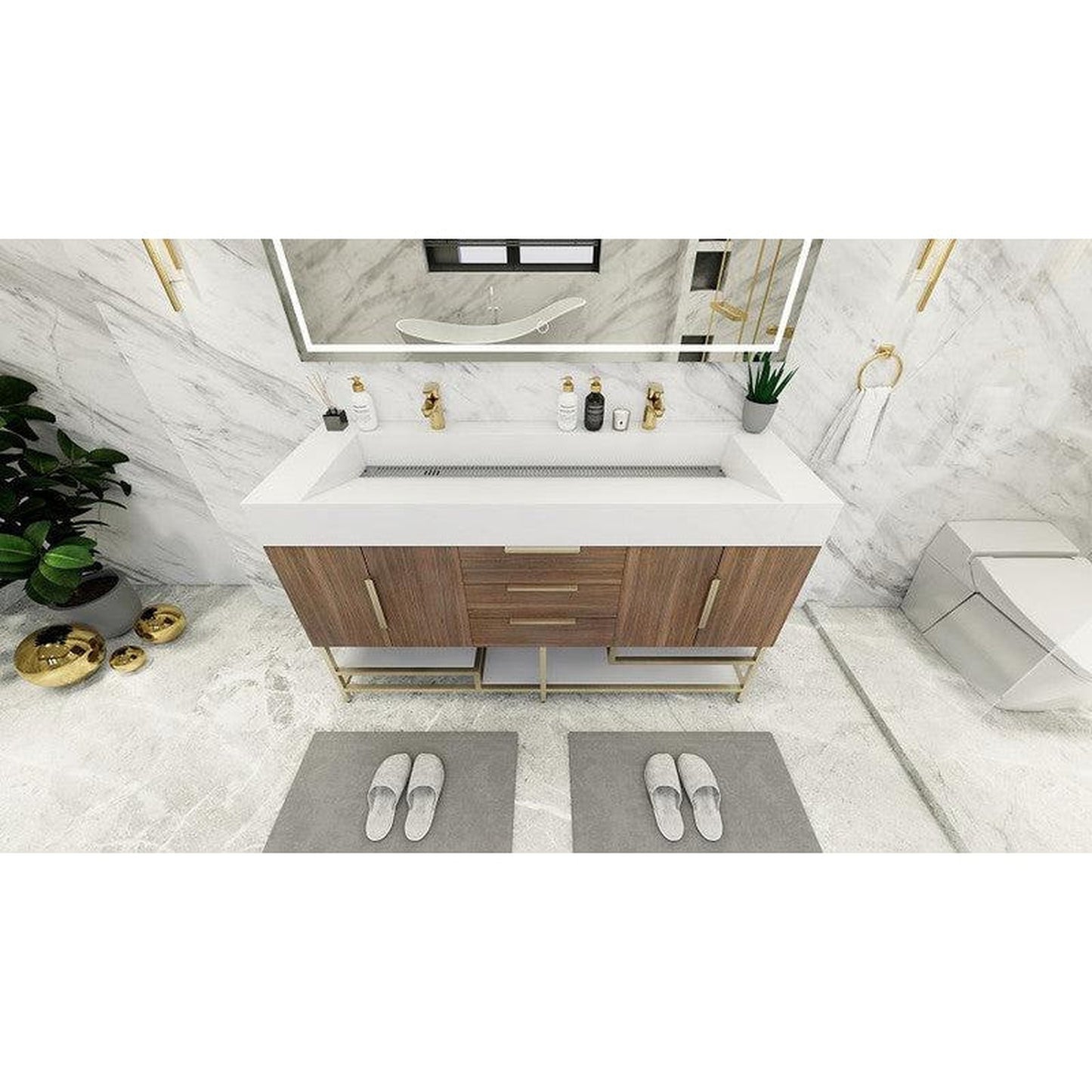 Moreno Bath Bethany 60" Rosewood Freestanding Vanity With Double Reinforced White Acrylic Sinks