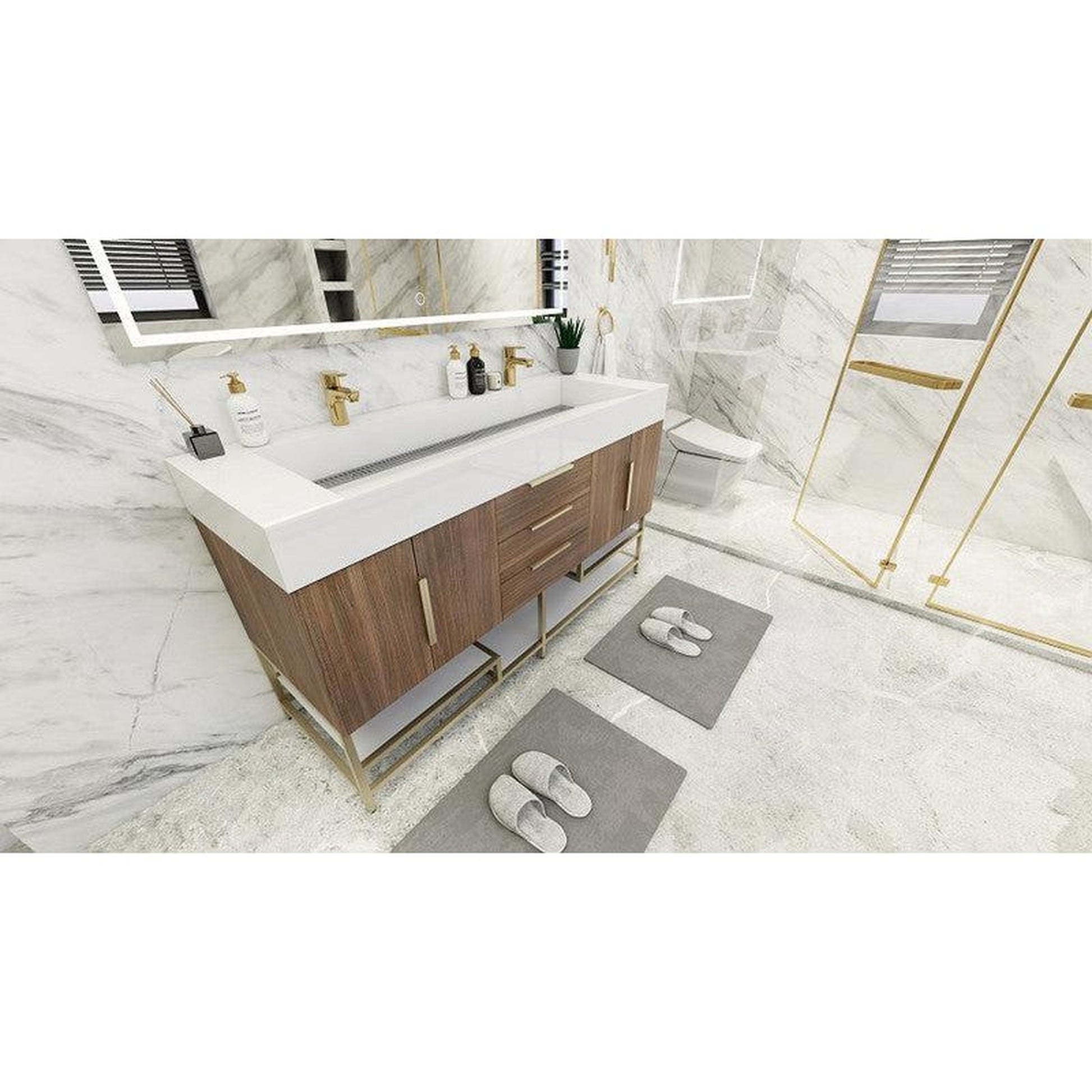 Moreno Bath Bethany 60" Rosewood Freestanding Vanity With Double Reinforced White Acrylic Sinks