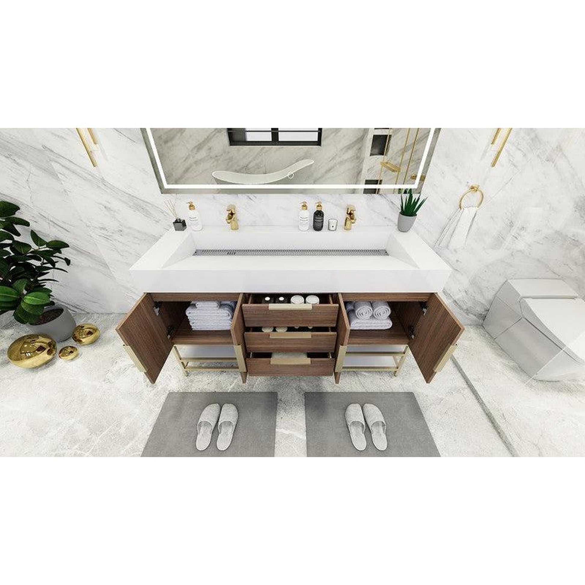 Moreno Bath Bethany 60" Rosewood Freestanding Vanity With Double Reinforced White Acrylic Sinks