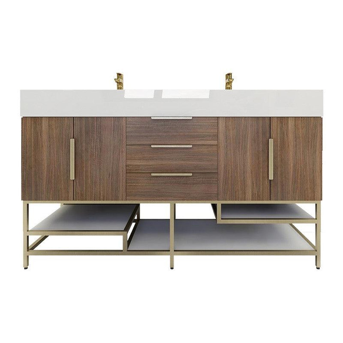 Moreno Bath Bethany 60" Rosewood Freestanding Vanity With Double Reinforced White Acrylic Sinks