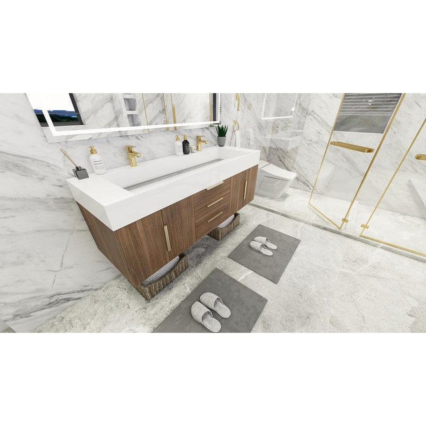 Moreno Bath Bethany 60" Rosewood Wall-Mounted Vanity With Double Reinforced White Acrylic Sinks