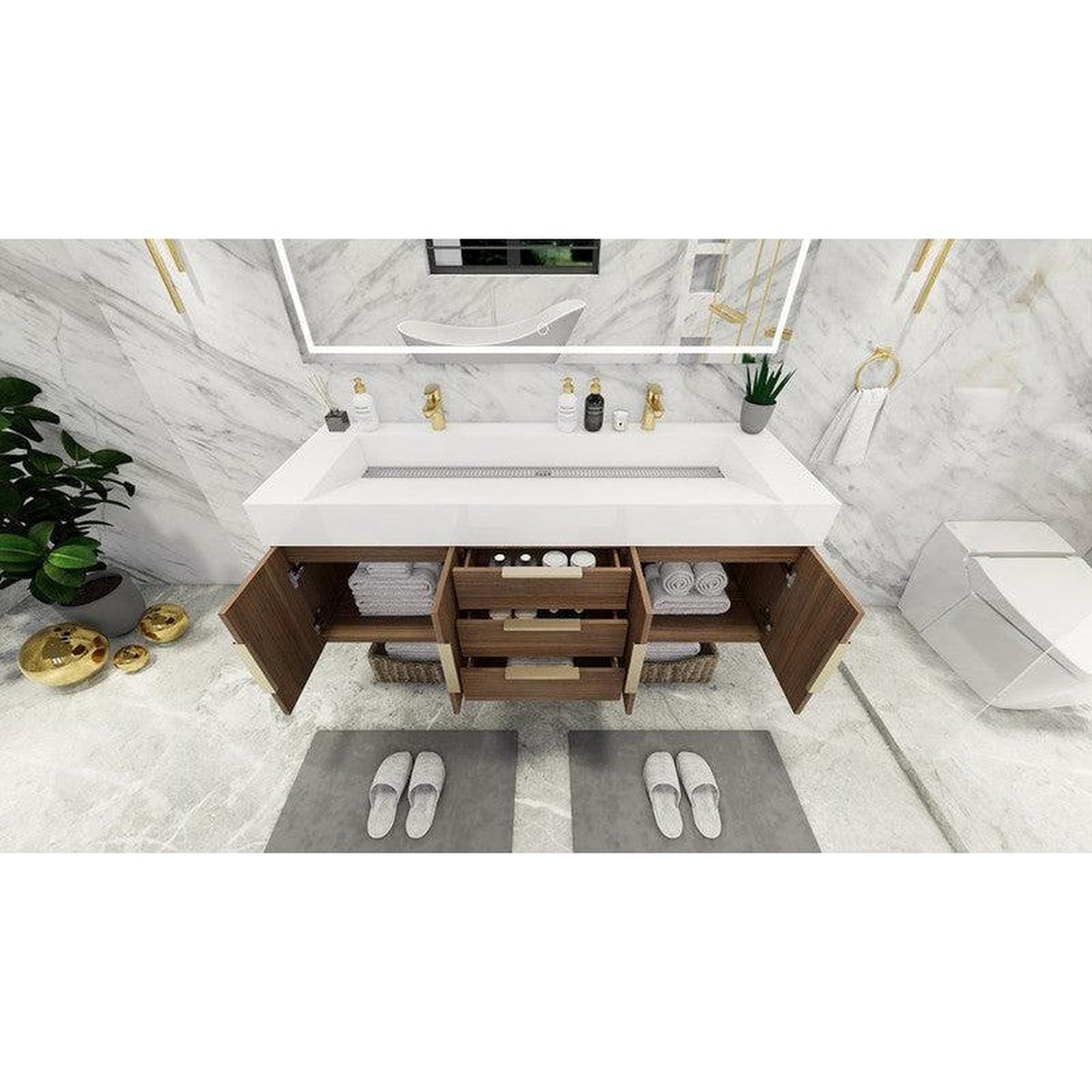 Moreno Bath Bethany 60" Rosewood Wall-Mounted Vanity With Double Reinforced White Acrylic Sinks