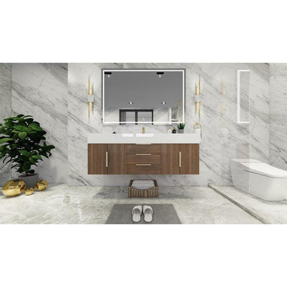 Moreno Bath Bethany 60" Rosewood Wall-Mounted Vanity With Single Reinforced White Acrylic Sink