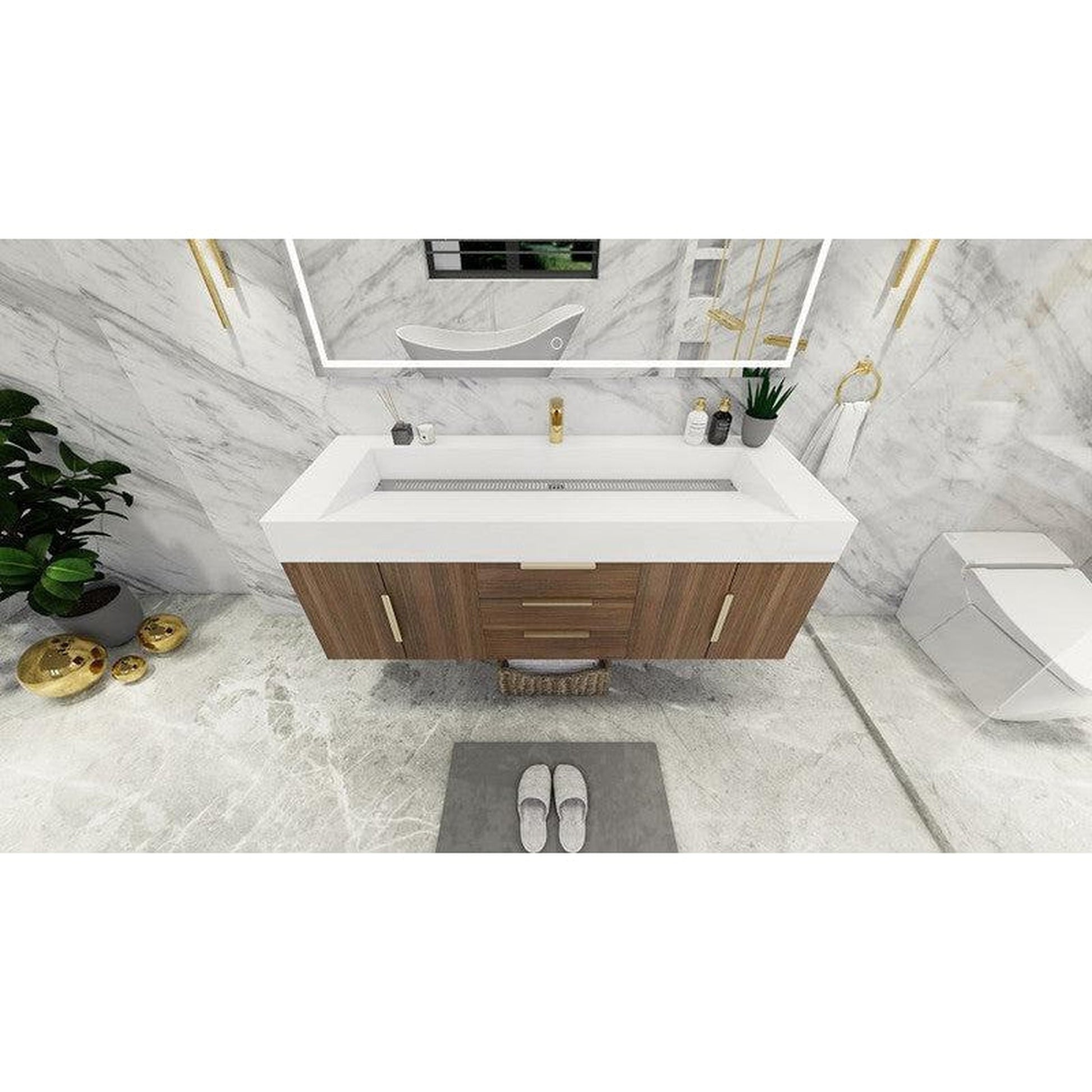Moreno Bath Bethany 60" Rosewood Wall-Mounted Vanity With Single Reinforced White Acrylic Sink