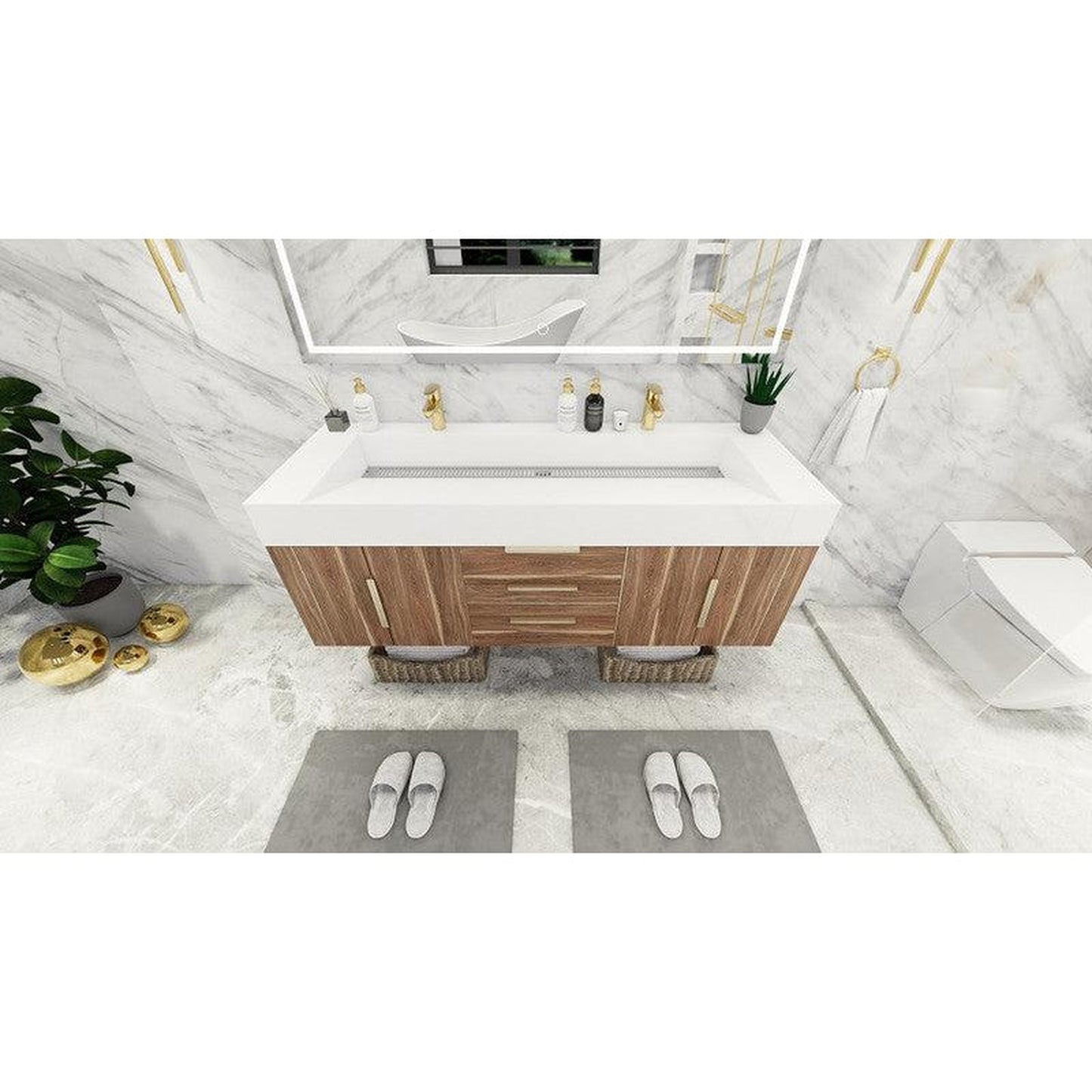 Moreno Bath Bethany 60" White Oak Wall-Mounted Vanity With Double Reinforced White Acrylic Sinks