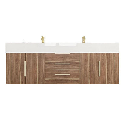 Moreno Bath Bethany 60" White Oak Wall-Mounted Vanity With Double Reinforced White Acrylic Sinks