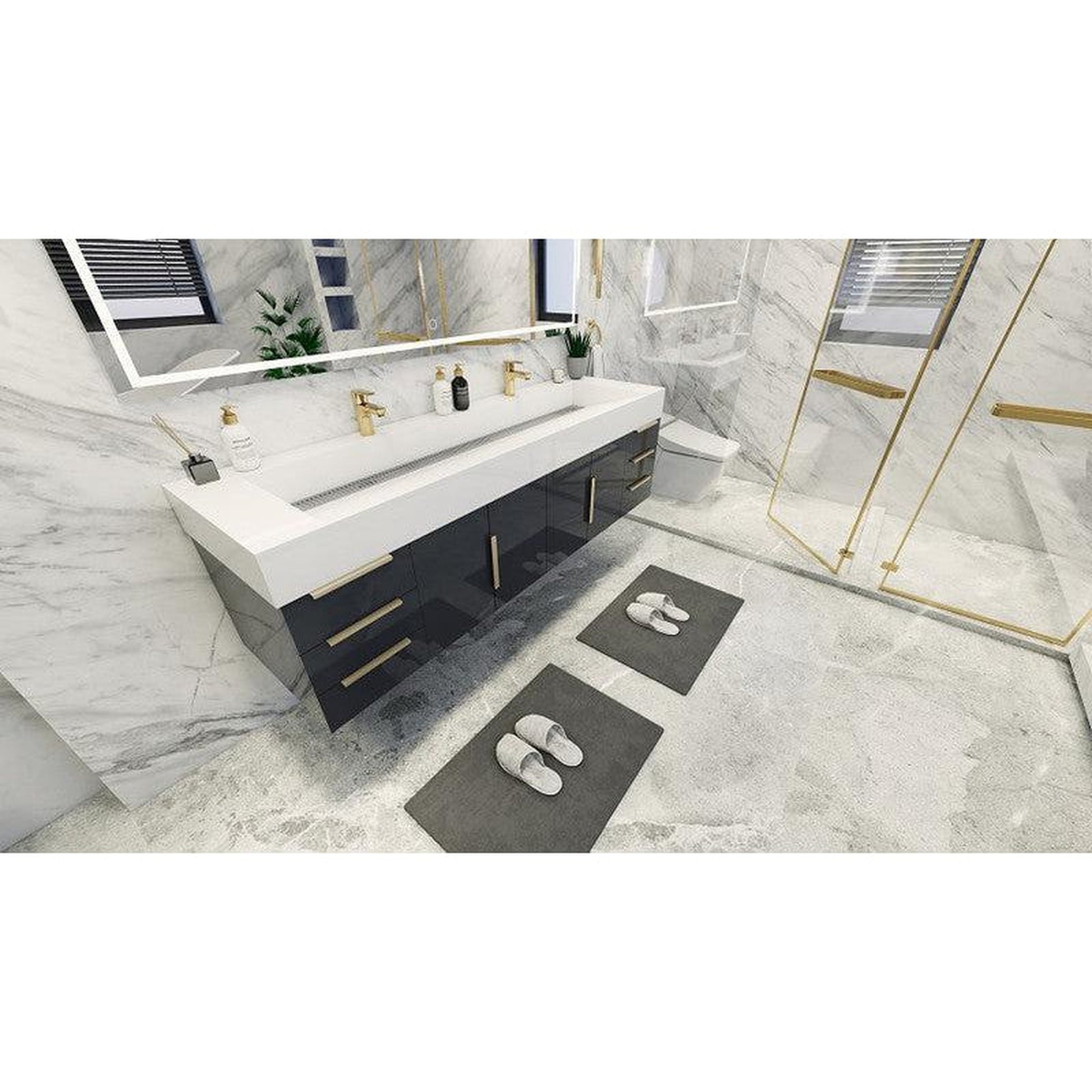 Moreno Bath Bethany 72" High Gloss Gray Wall-Mounted Vanity With Double Reinforced White Acrylic Sinks