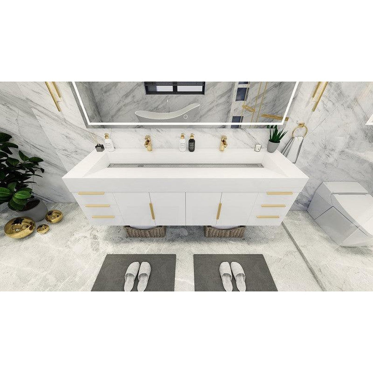 Moreno Bath Bethany 72" High Gloss White Wall-Mounted Vanity With Double Reinforced White Acrylic Sinks