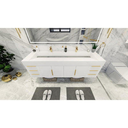 Moreno Bath Bethany 72" High Gloss White Wall-Mounted Vanity With Double Reinforced White Acrylic Sinks