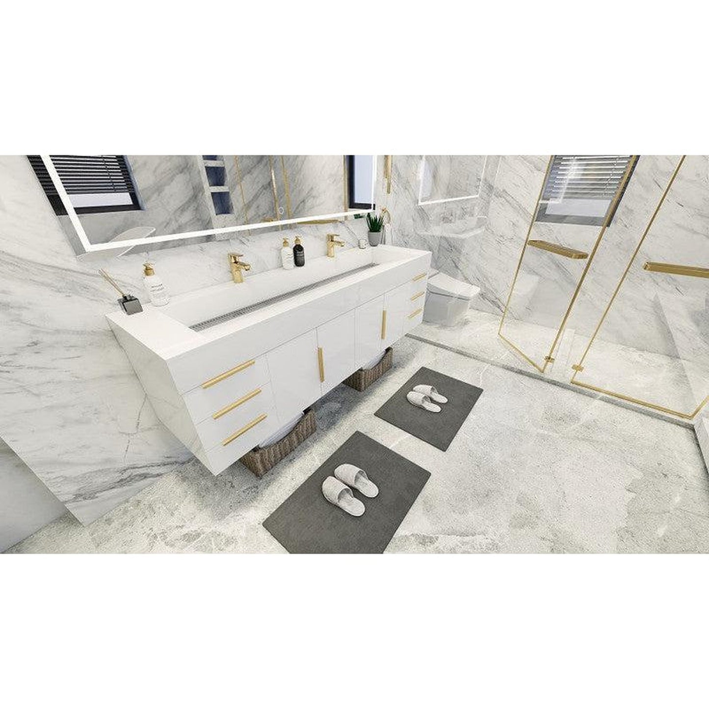 Moreno Bath Bethany 72" High Gloss White Wall-Mounted Vanity With Double Reinforced White Acrylic Sinks